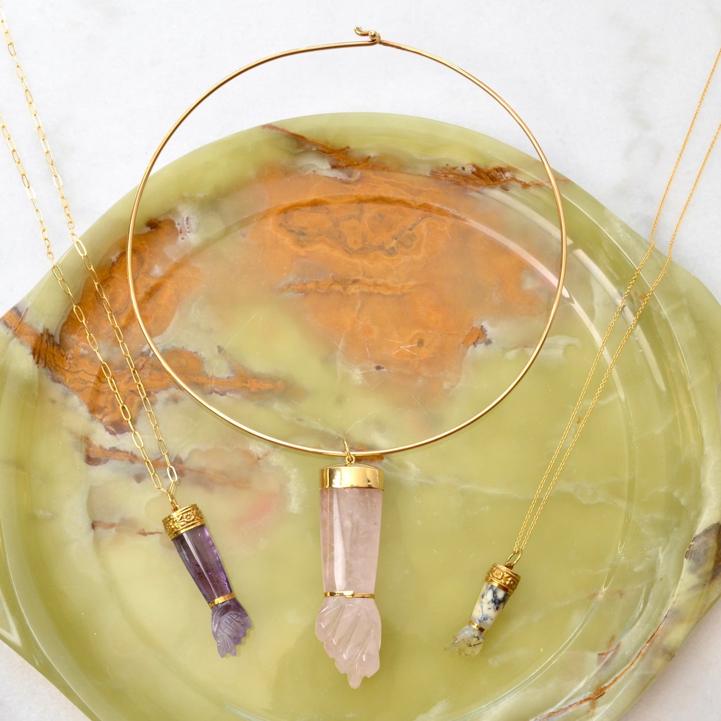 Rose Quartz Mano Figa Pendant