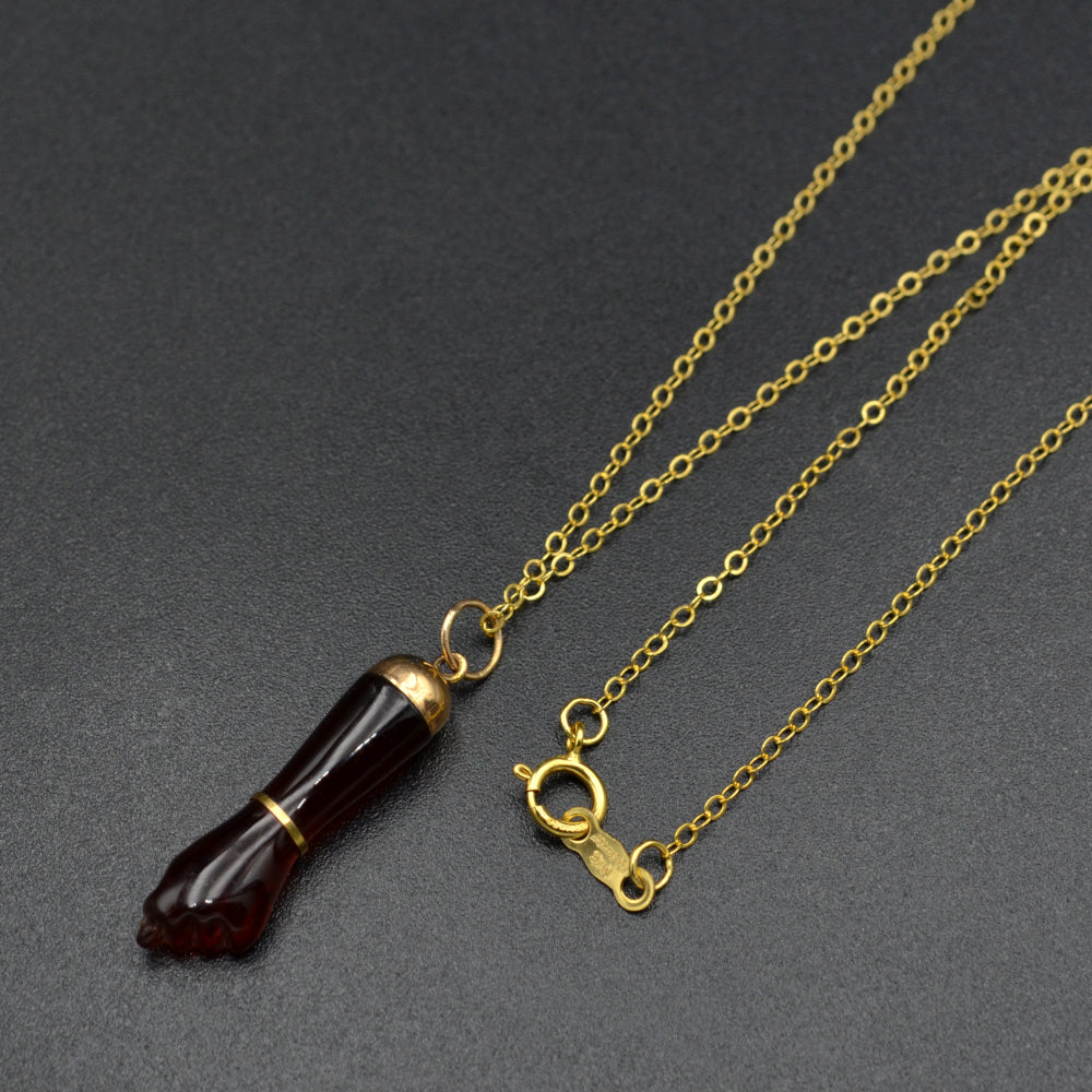 Vintage Amber and 14k Gold Mano Figa Necklace