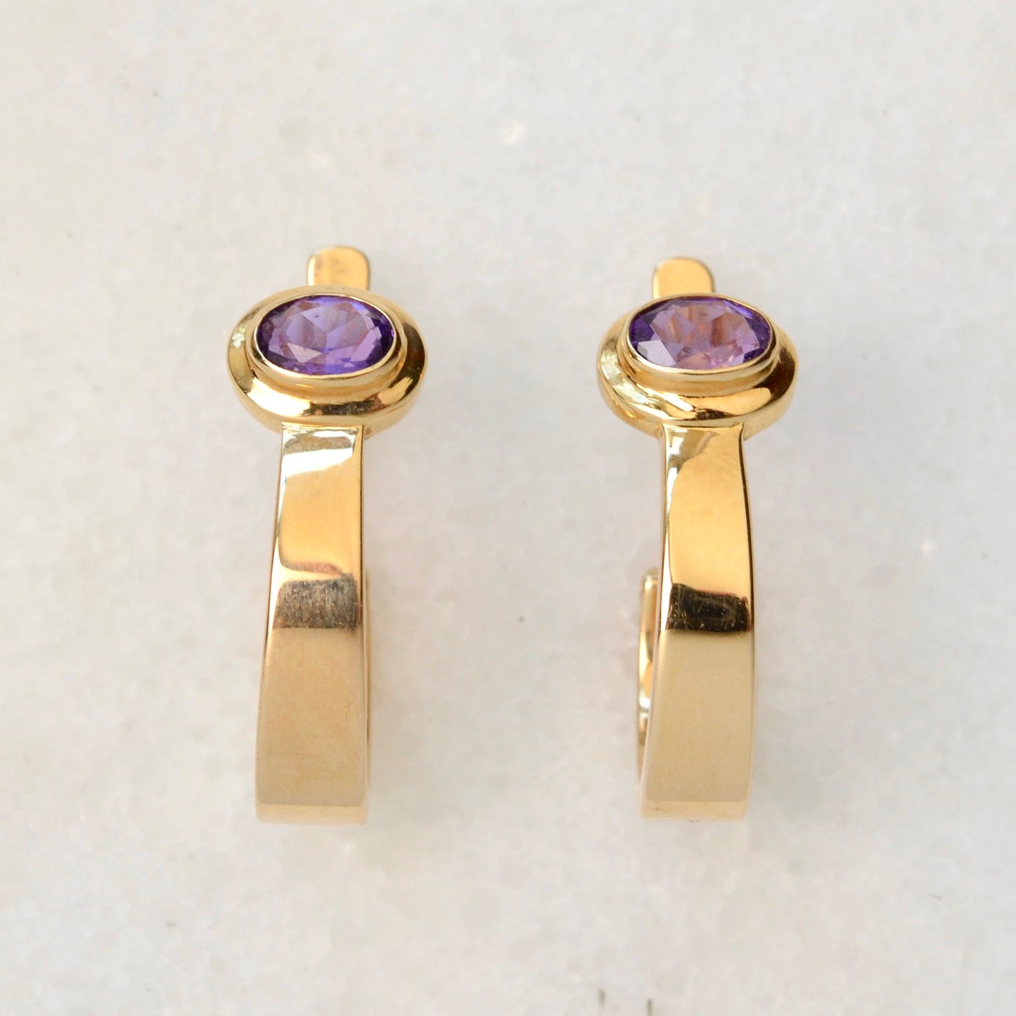 Vintage Amethyst and 14k Gold Hoop Earrings