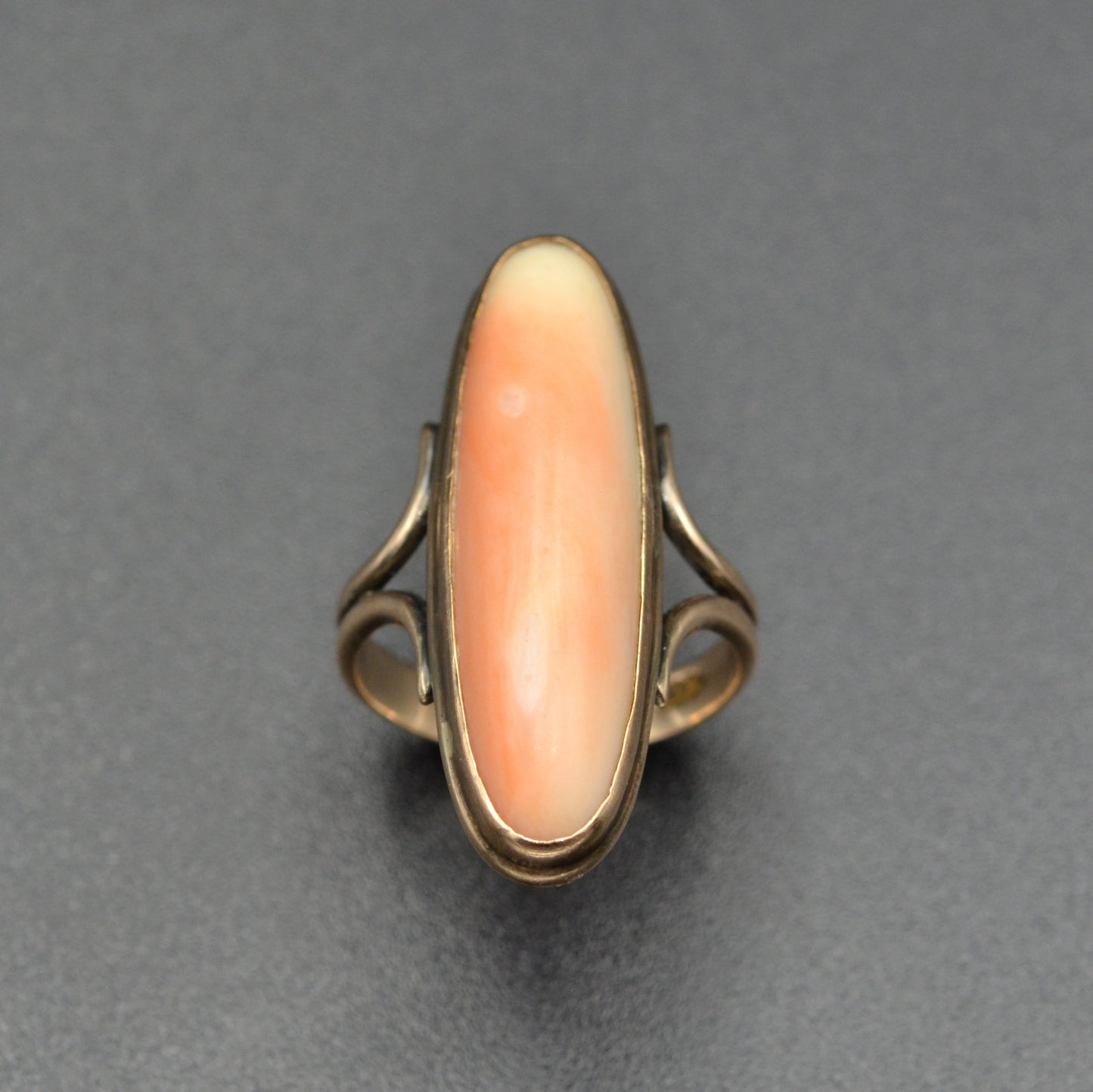 Antique Pink Angel Skin Coral and 14k Gold Ring