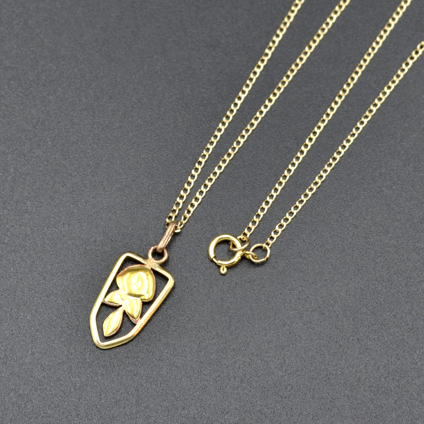 Antique Gold-filled Petite Rose Flower Pendant Necklace