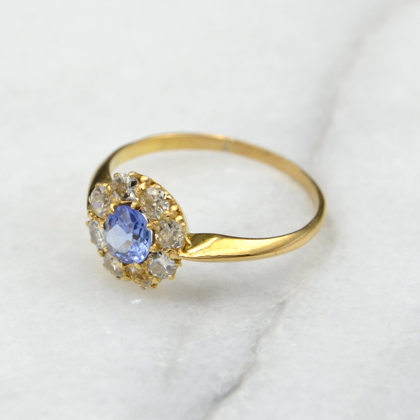 Antique Cornflower Blue Sapphire and Diamond Cluster Ring