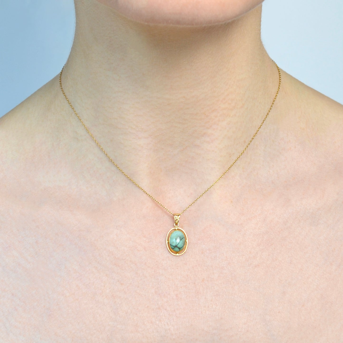 Antique Turquoise and Gold Pendant Necklace
