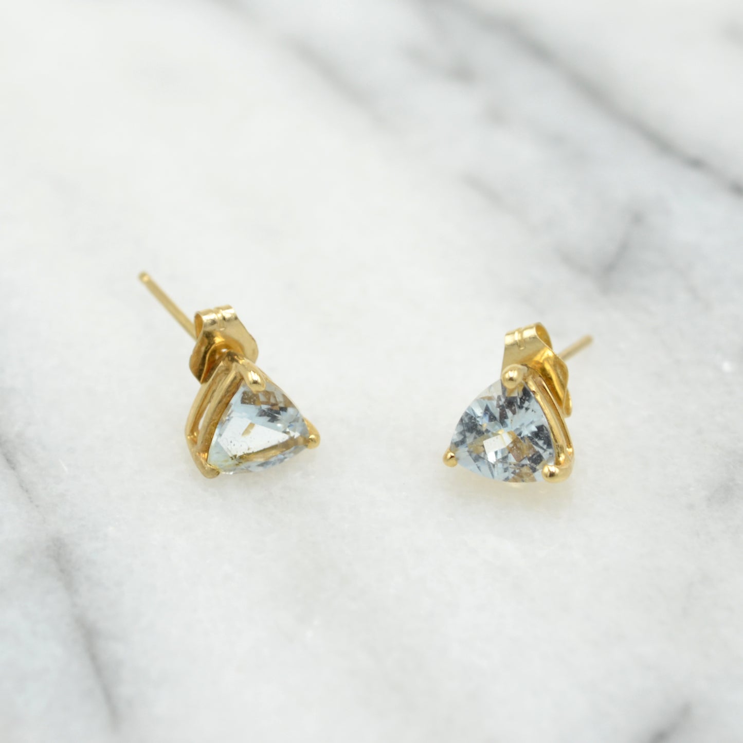 Vintage Trillion Shaped Aquamarine and 14k Post Earrings
