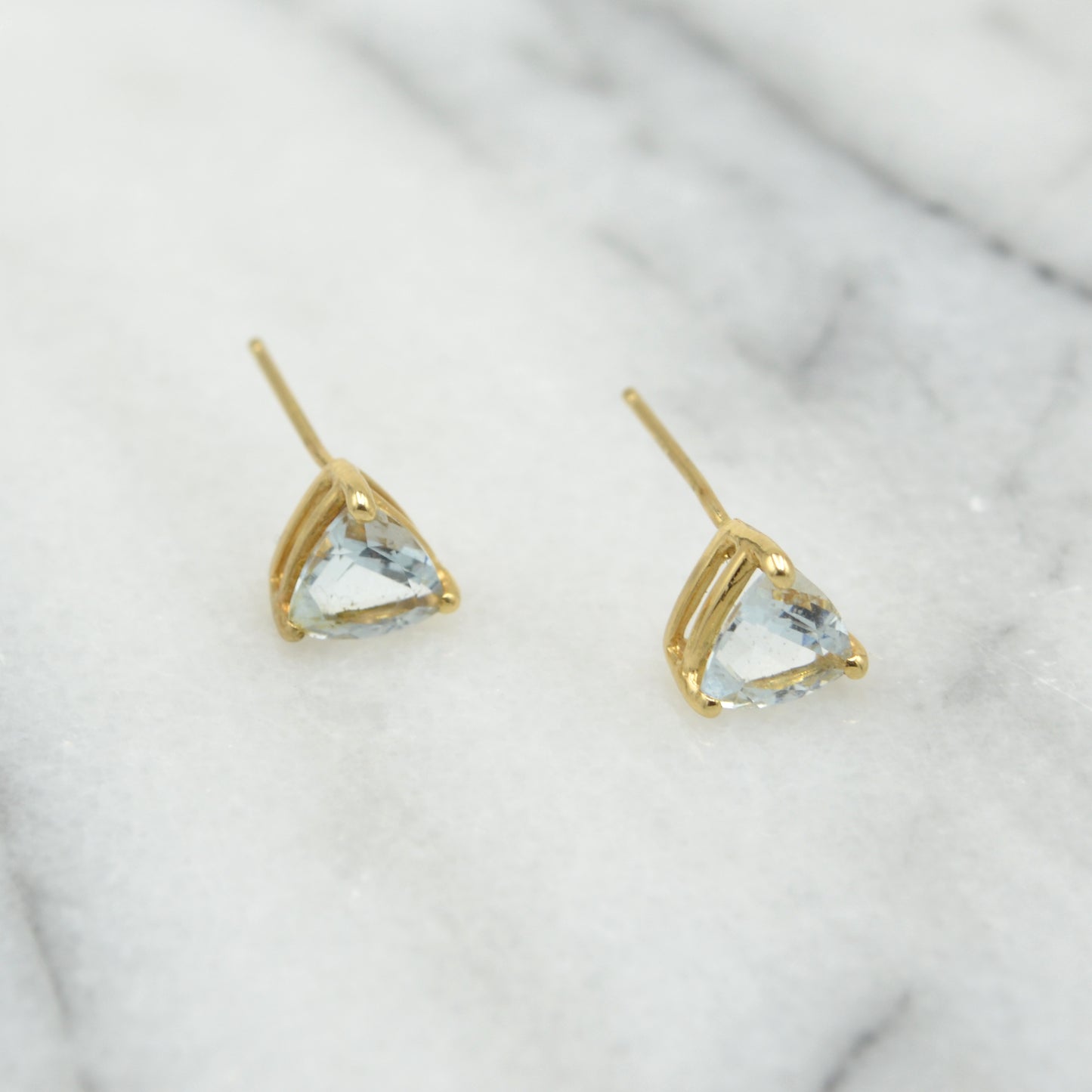 Vintage Trillion Shaped Aquamarine and 14k Post Earrings