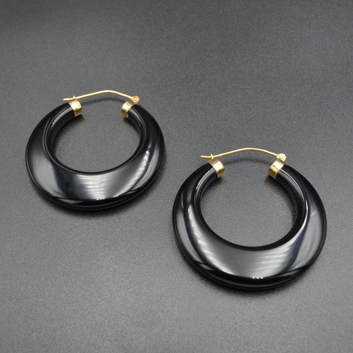 Vintage Chunky Black Onyx and 14k Gold Hoop Earrings