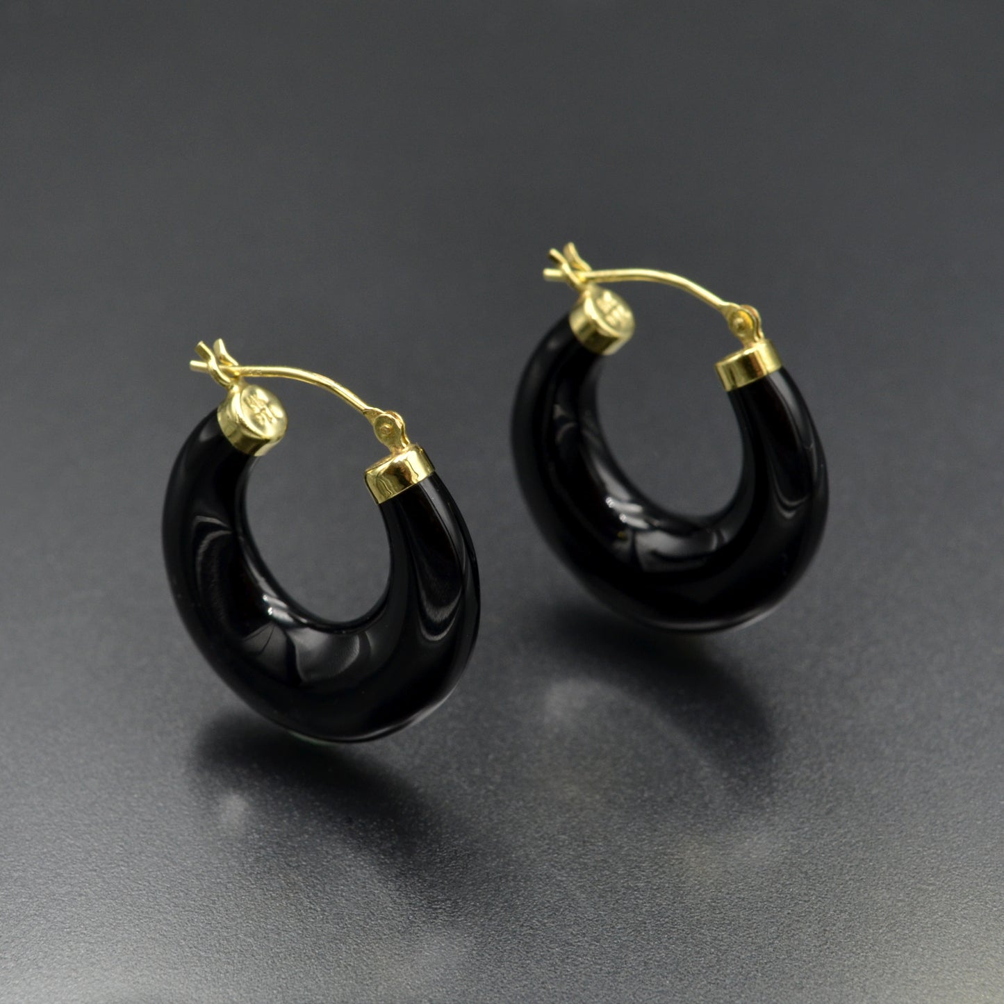 Chunky Black Onyx Hoop Earrings