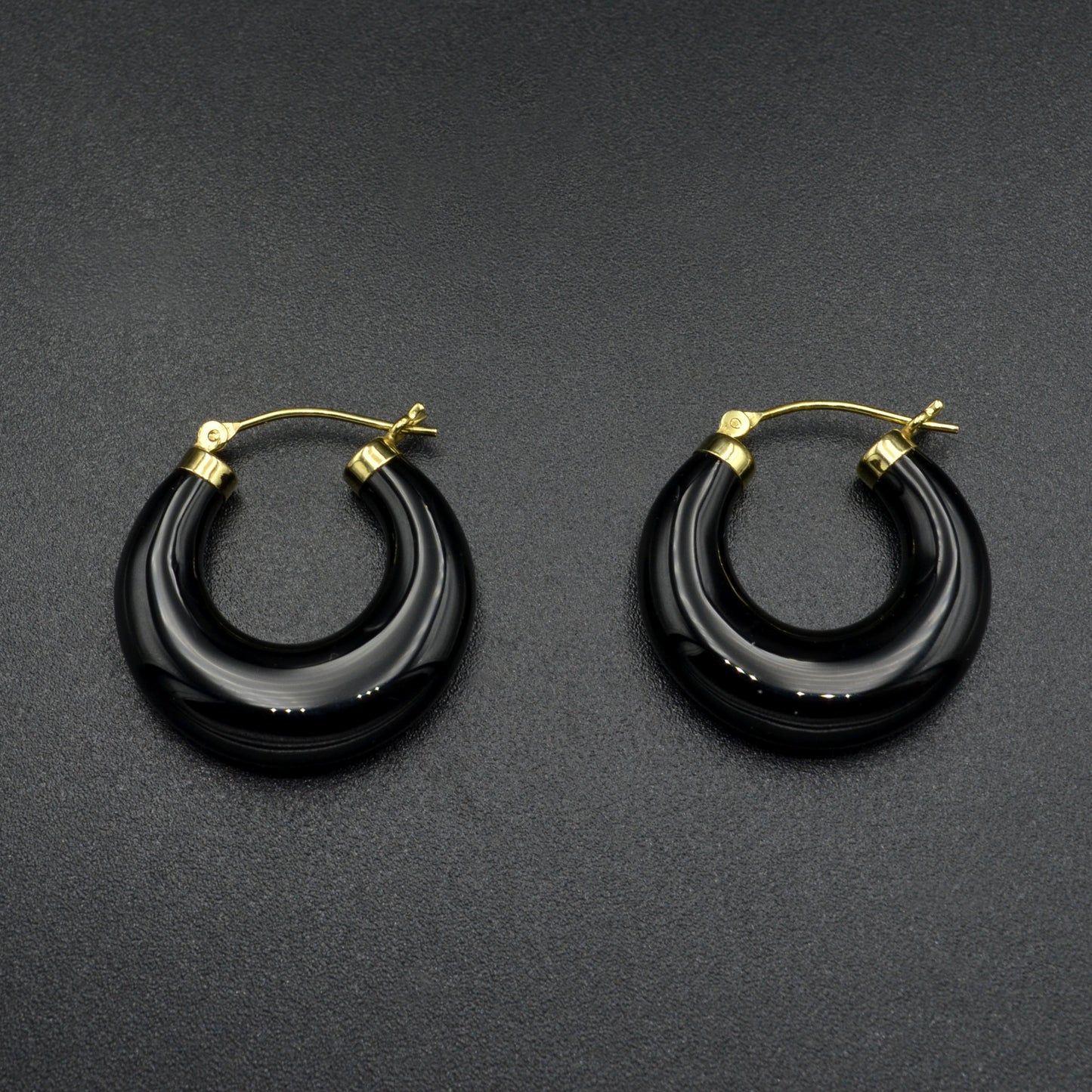 Chunky Black Onyx Hoop Earrings