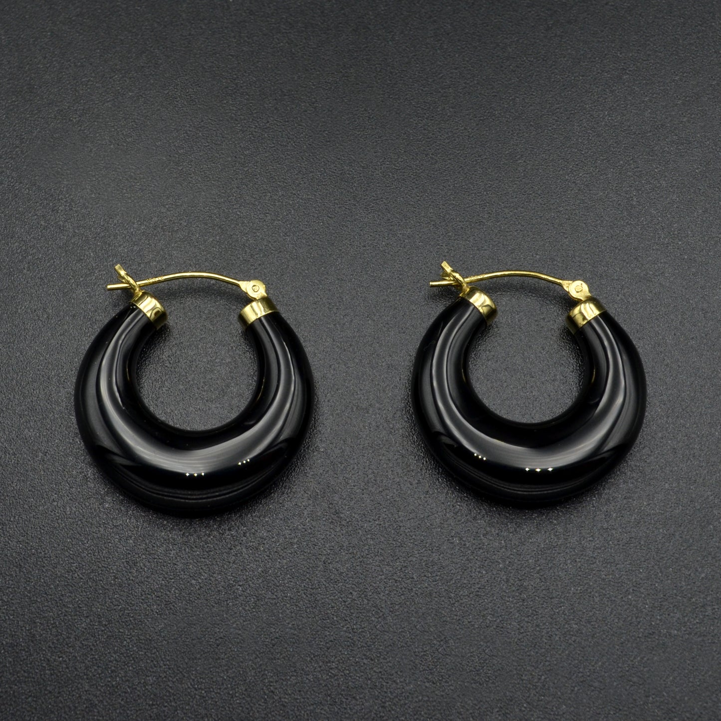 Chunky Black Onyx Hoop Earrings