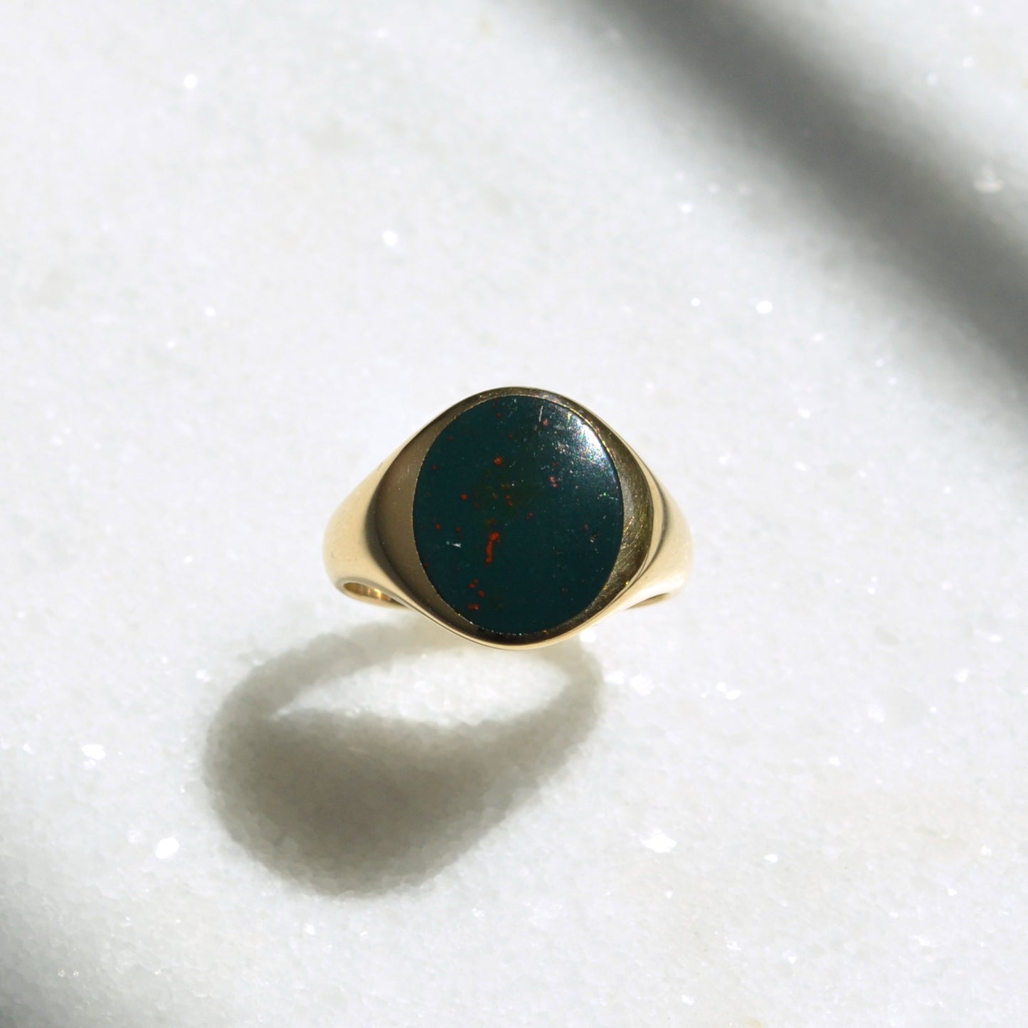Vintage Bloodstone and 10k Gold Flush-set Ring