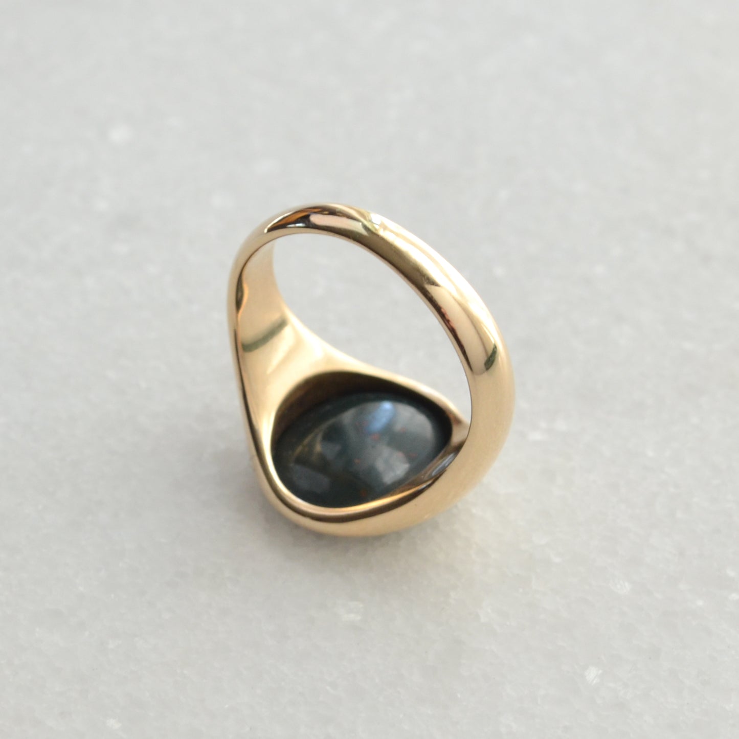 Vintage Bloodstone and 10k Gold Flush-set Ring