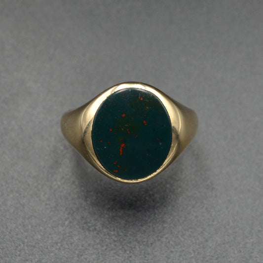 Vintage Bloodstone and 10k Gold Flush-set Ring