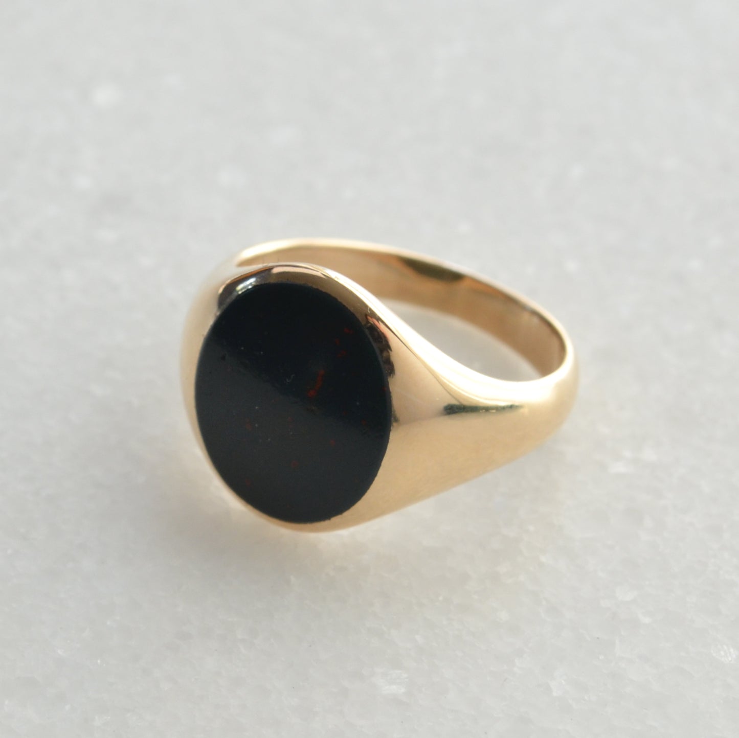 Vintage Bloodstone and 10k Gold Flush-set Ring