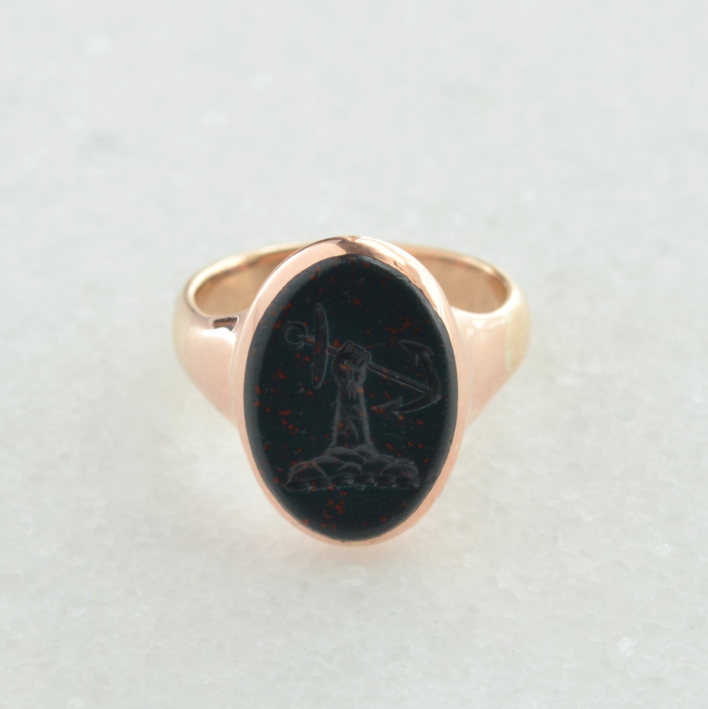Vintage Bloodstone Intaglio and Gold Ring