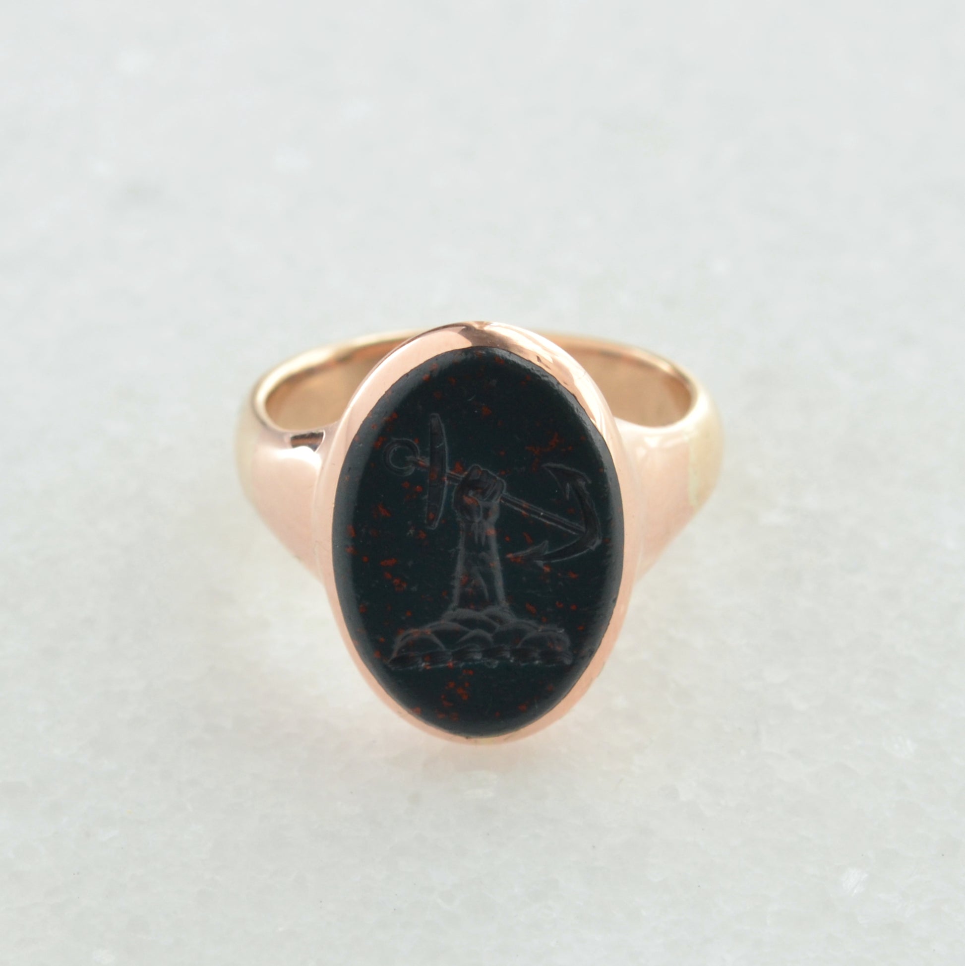 Vintage Bloodstone Intaglio and Gold Ring