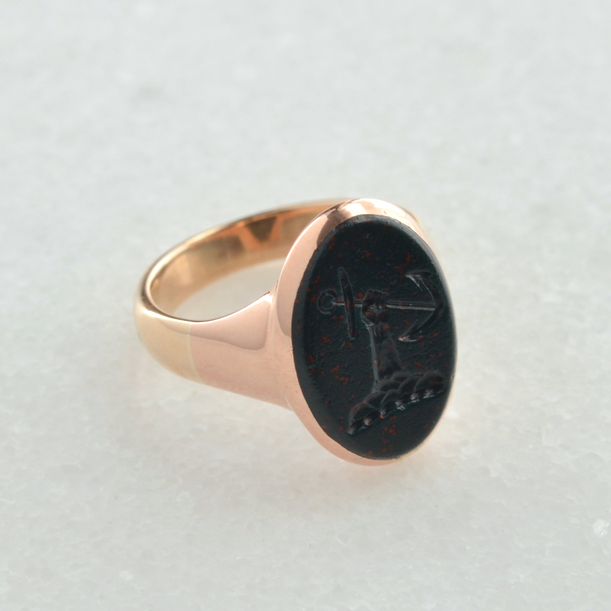 Vintage Bloodstone Intaglio and Gold Ring