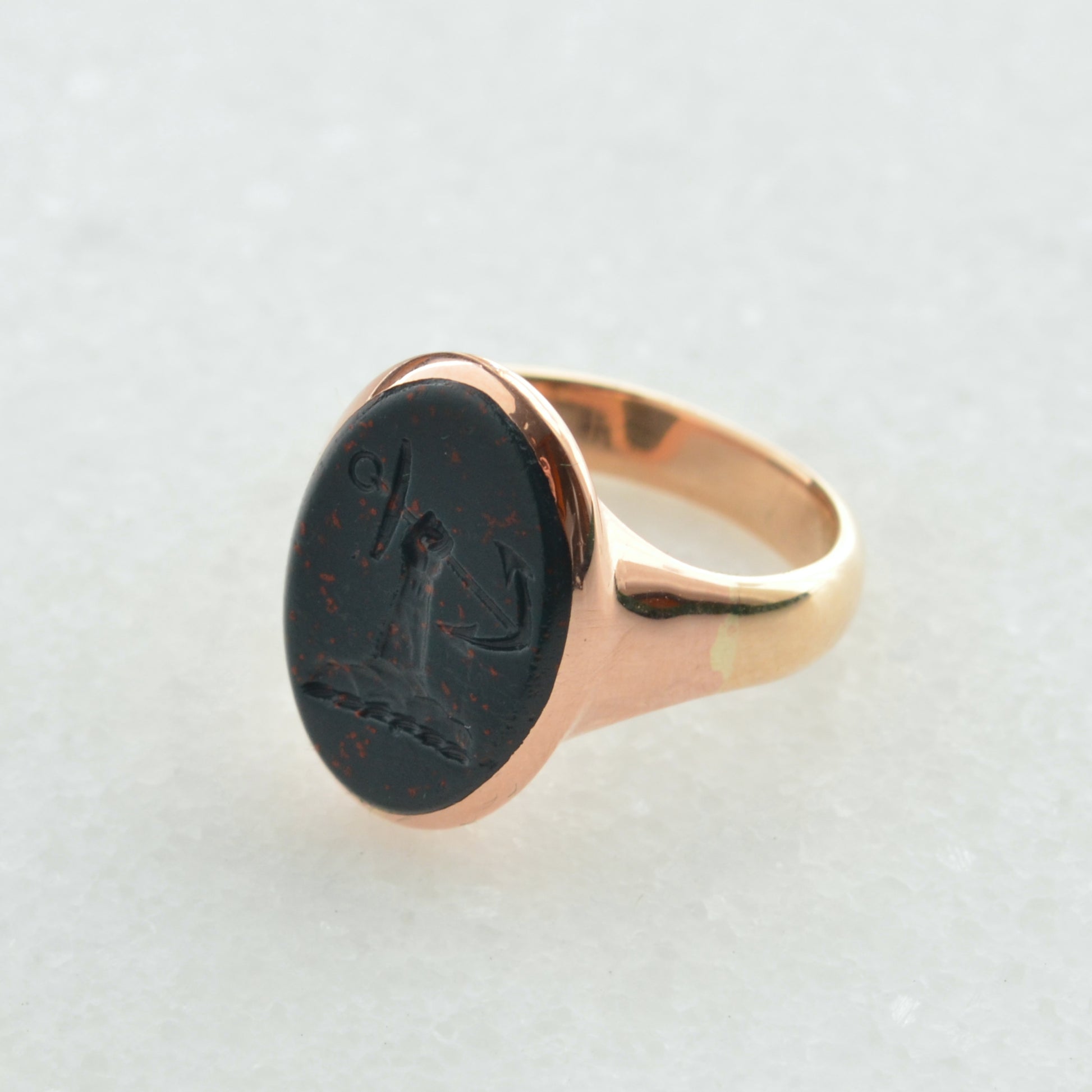 Vintage Bloodstone Intaglio and Gold Ring