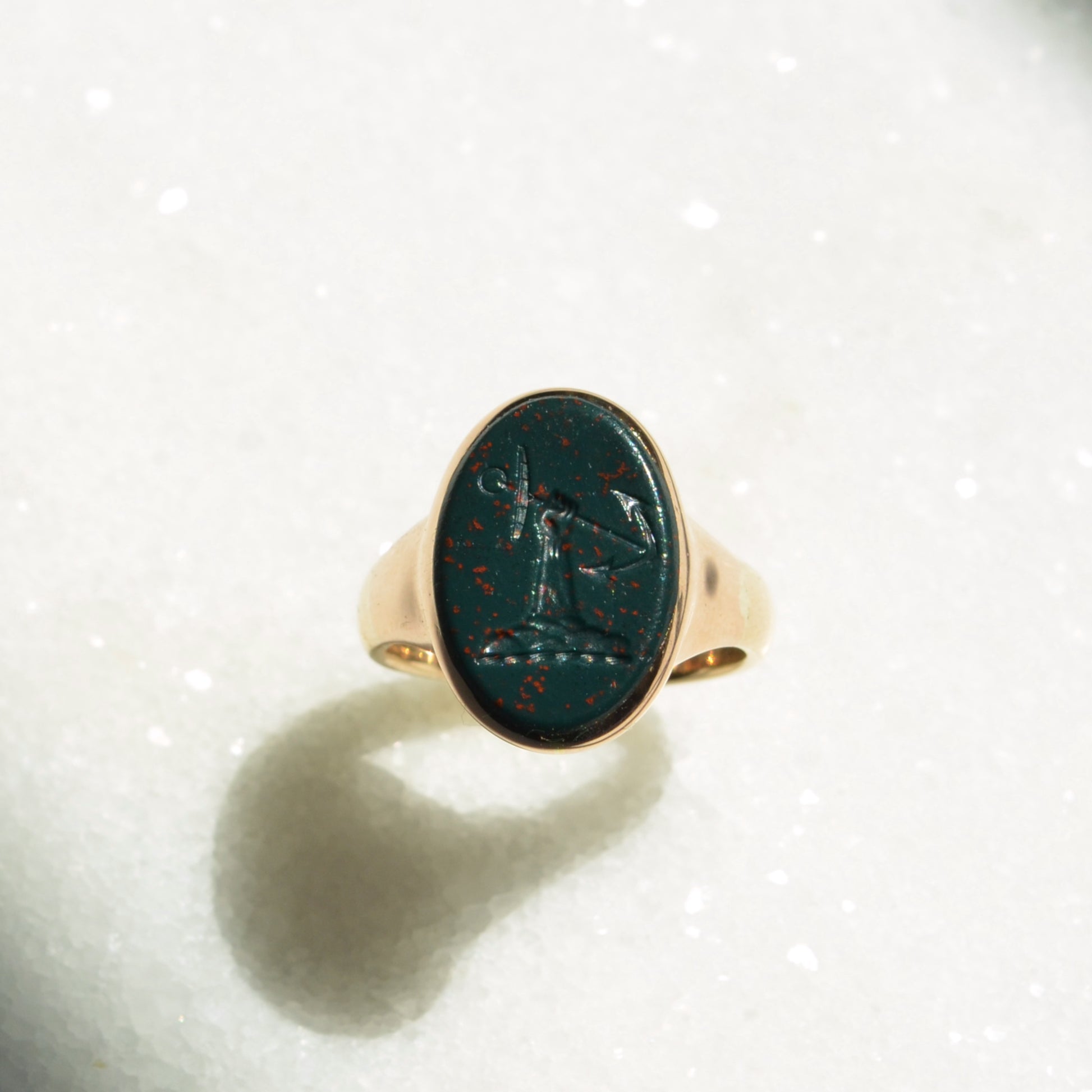 Vintage Bloodstone Intaglio and Gold Ring