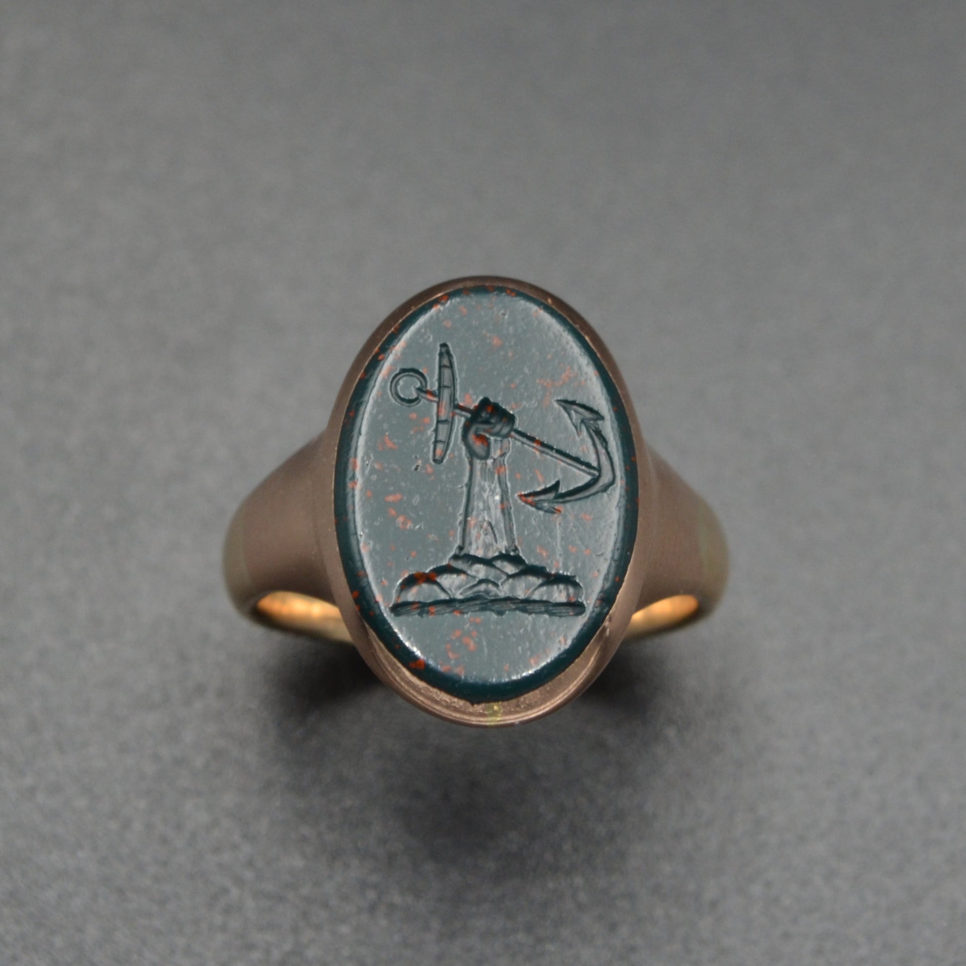 Vintage Bloodstone Intaglio and Gold Ring