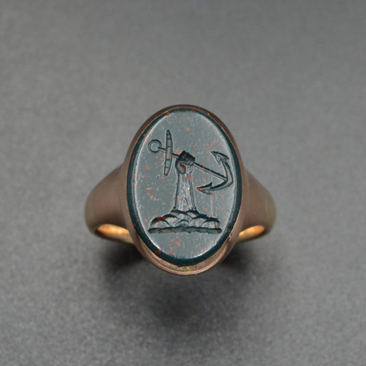 Vintage Bloodstone Intaglio and Gold Ring