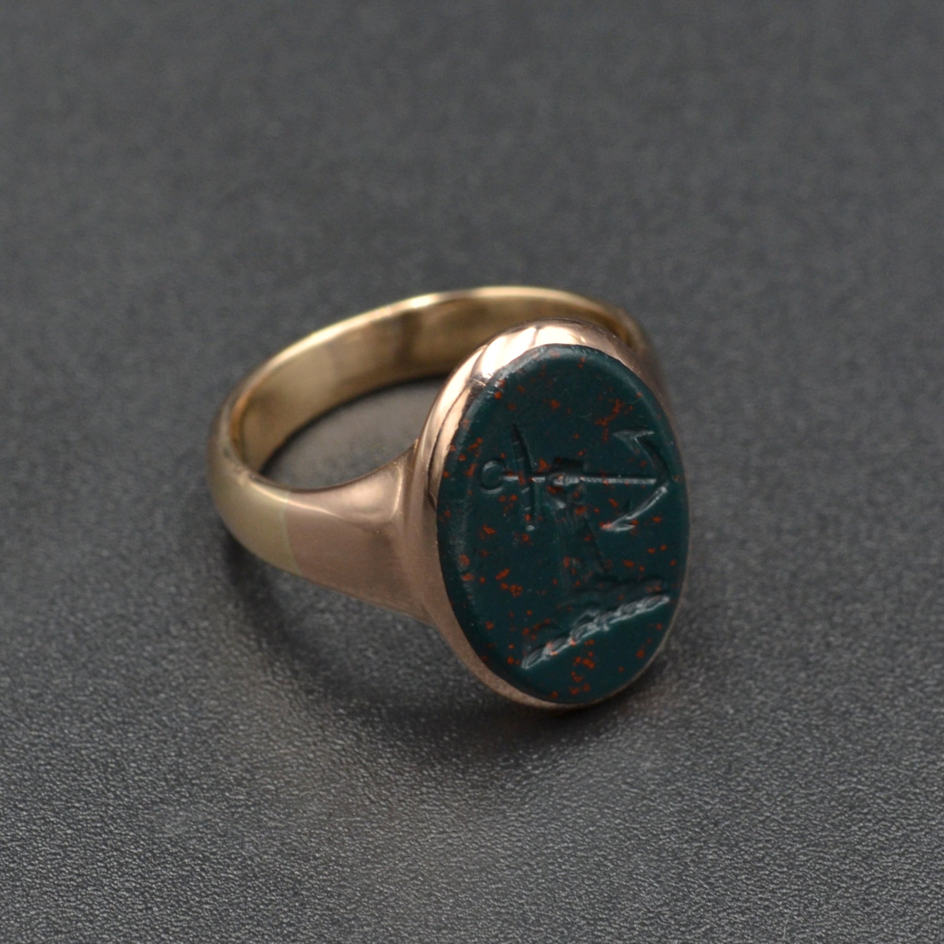 Vintage Bloodstone Intaglio and Gold Ring