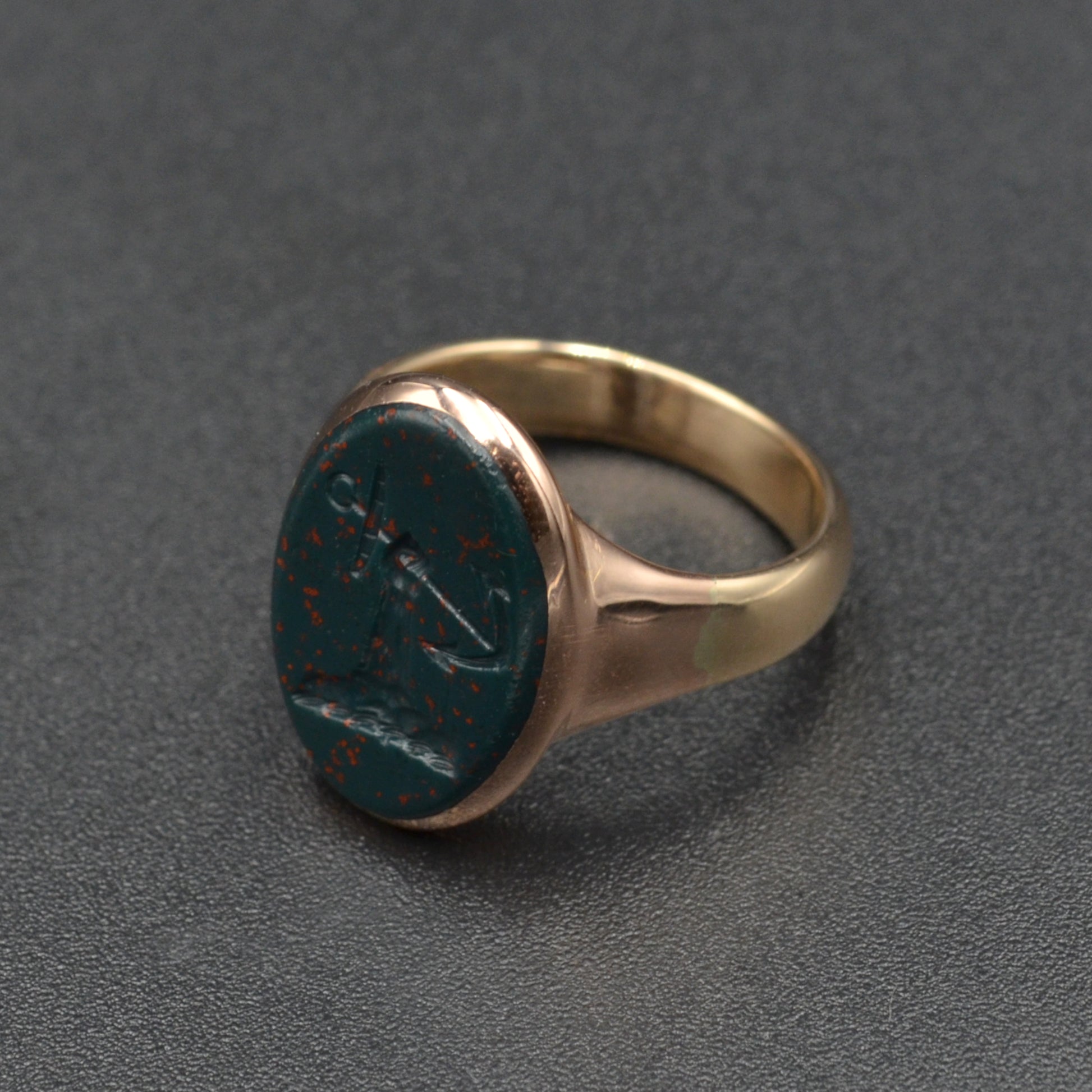 Vintage Bloodstone Intaglio and Gold Ring