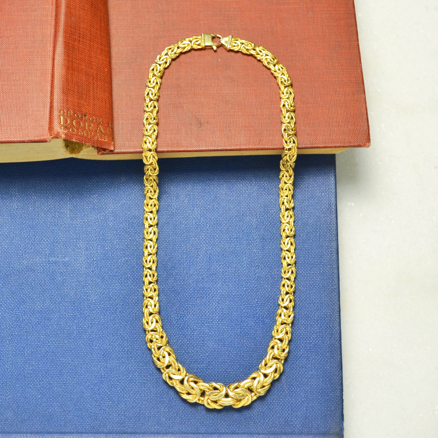 Vintage 14k Gold Graduated Byzantine Link Necklace