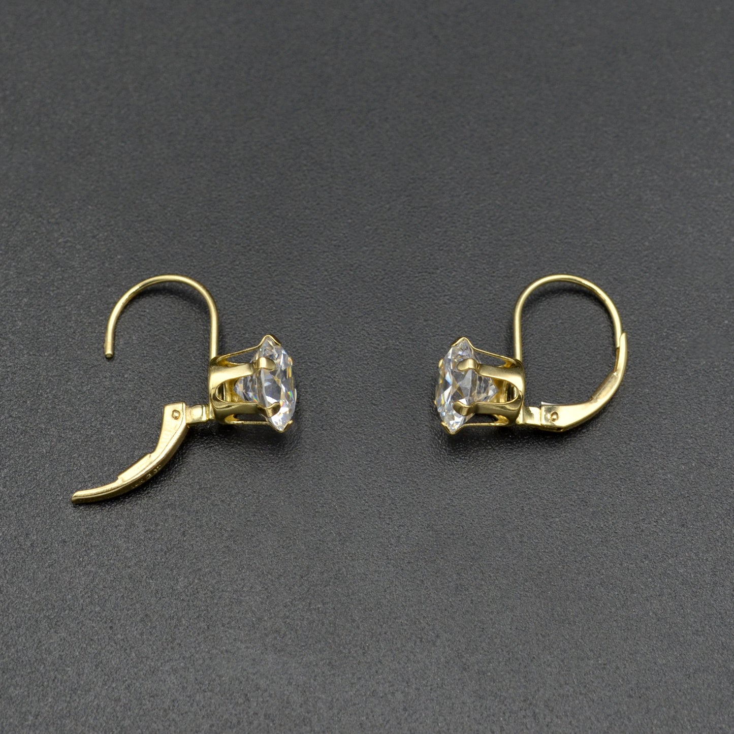 Vintage 14k Gold and Cubic Zirconia Leverback Earrings