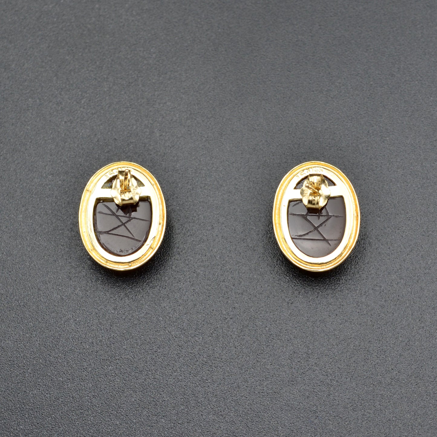 Vintage Carnelian and 14k Gold Egyptian Revival Scarab Earrings