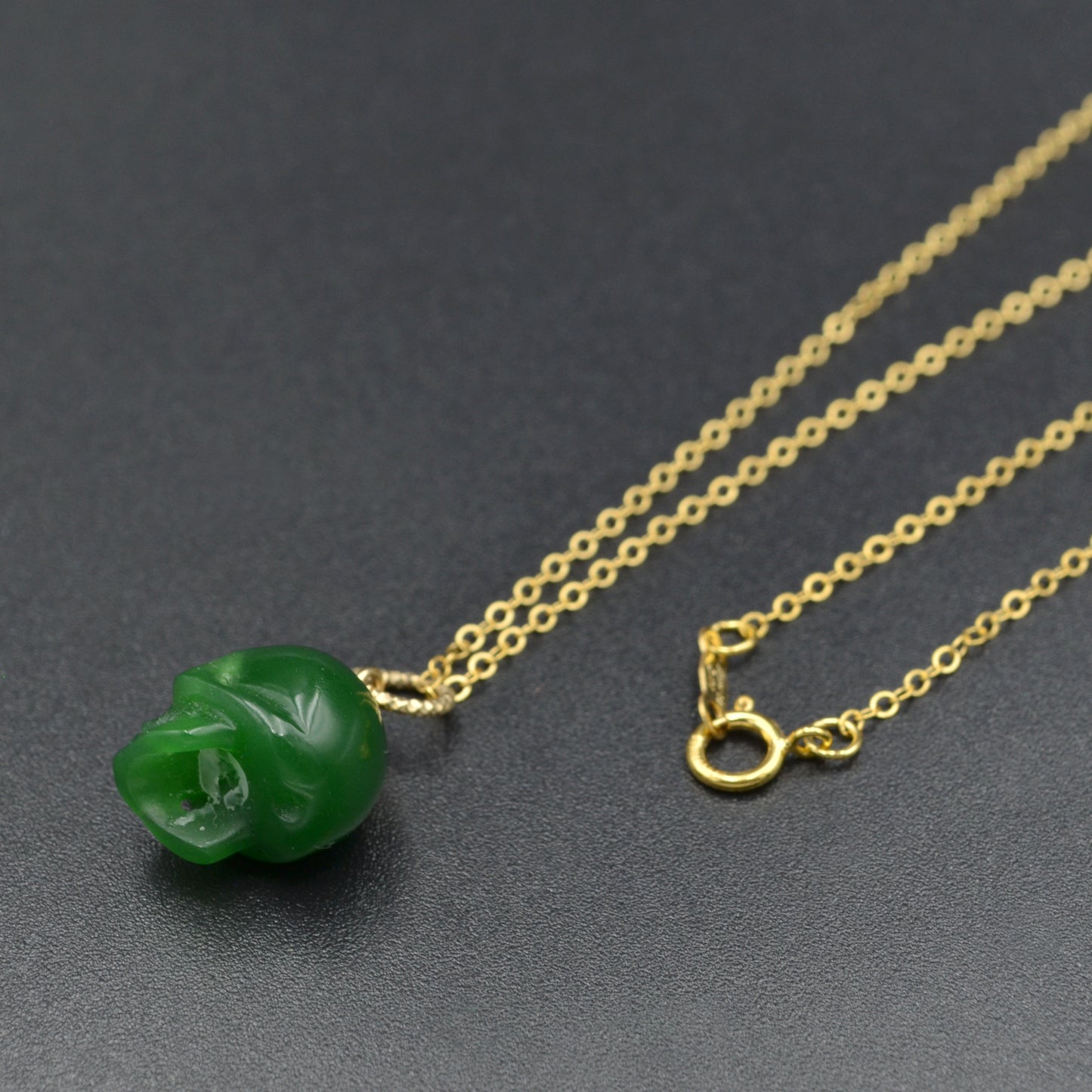 Green Chalcedony and Diamond Skull Necklace