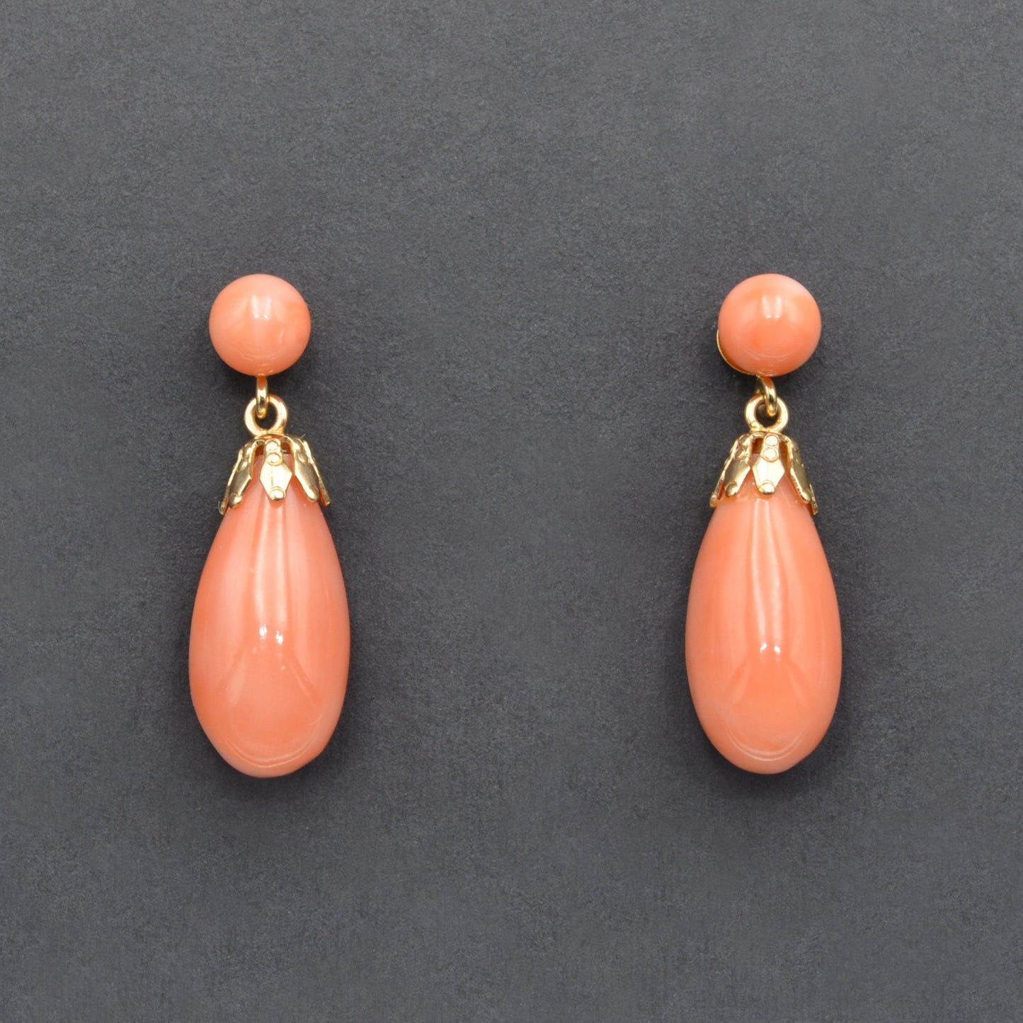 Vintage Pink Coral and 14k Gold Drop Earrings