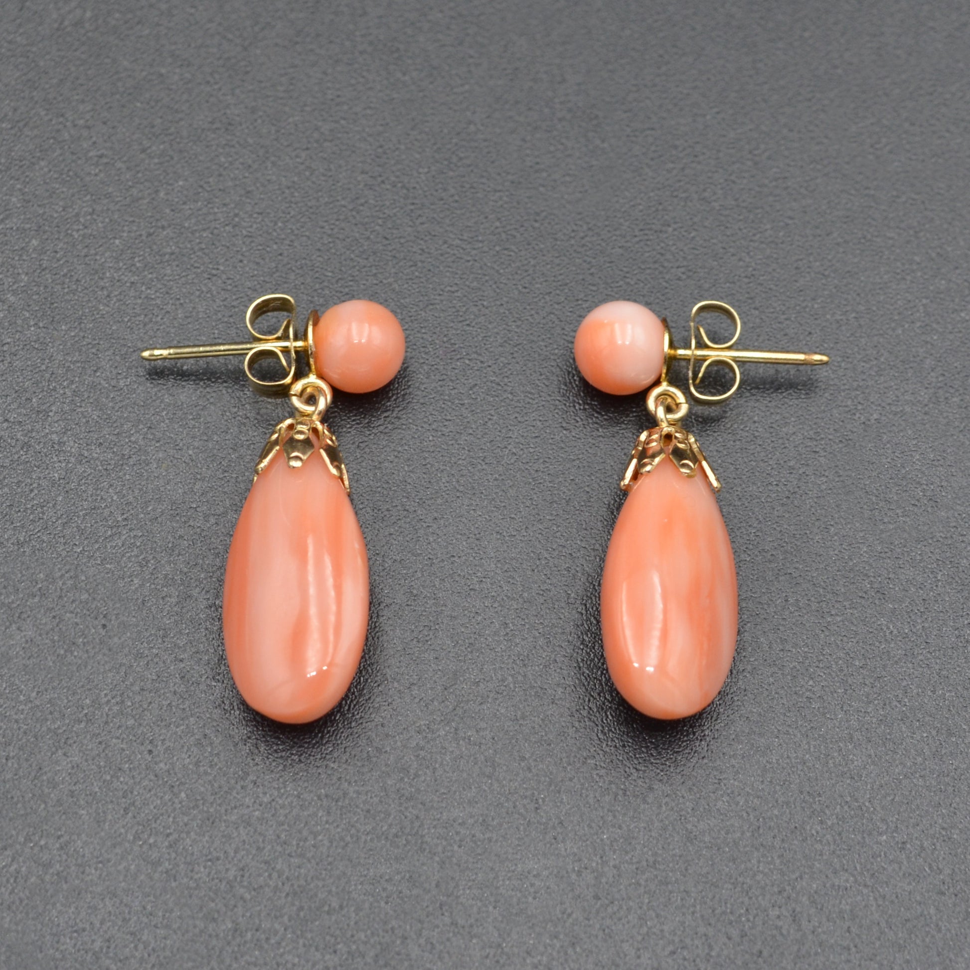 Vintage Pink Coral and 14k Gold Drop Earrings