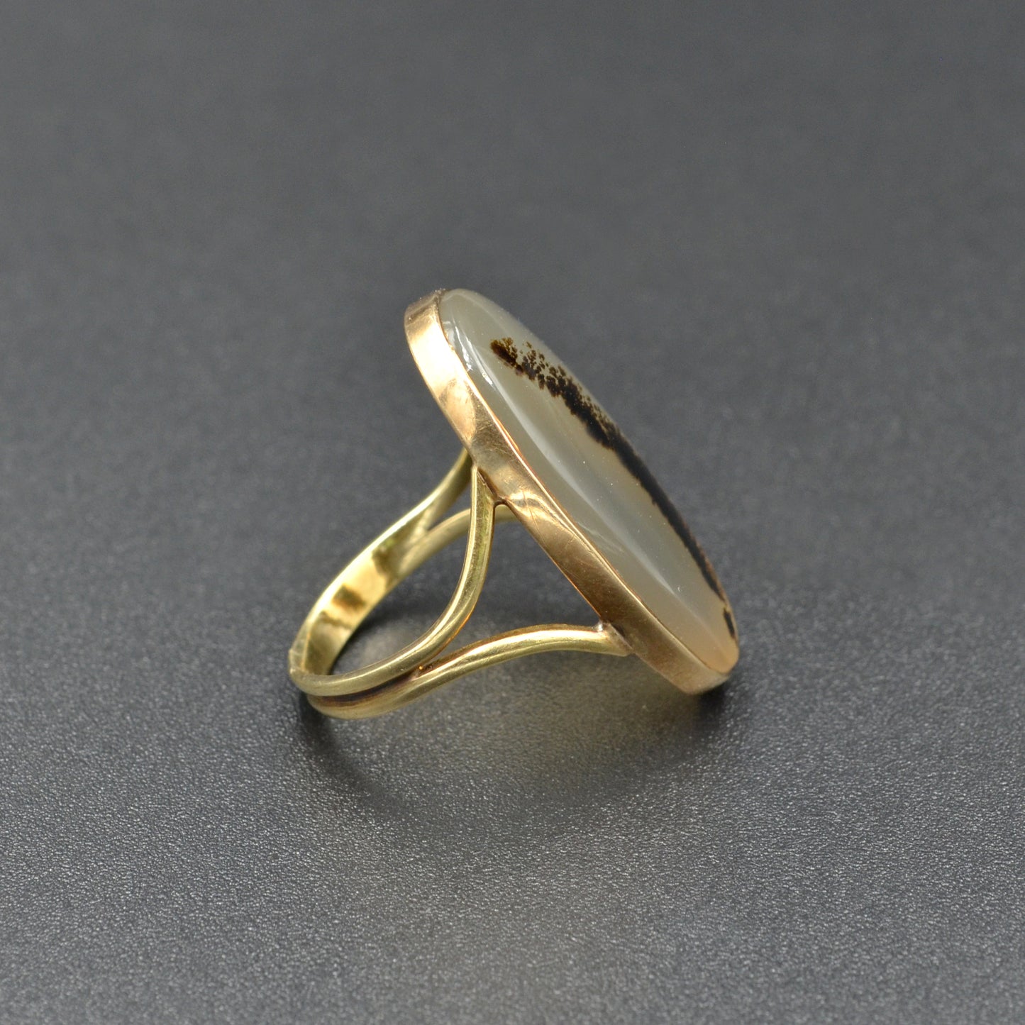 Antique Victorian Dendritic Moss Agate and 14k Gold Ring