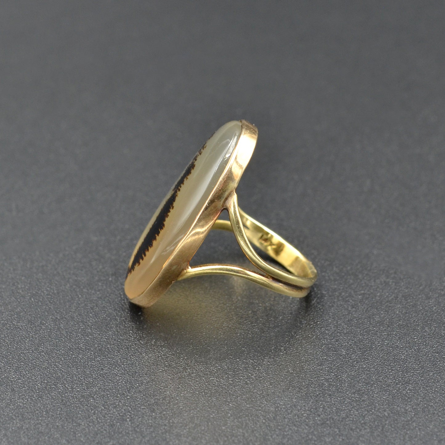 Antique Victorian Dendritic Moss Agate and 14k Gold Ring