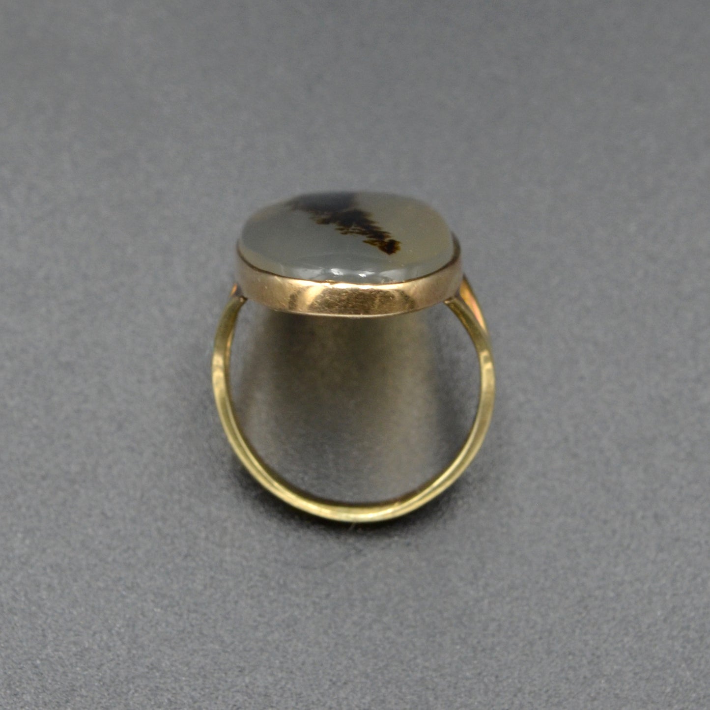 Antique Victorian Dendritic Moss Agate and 14k Gold Ring