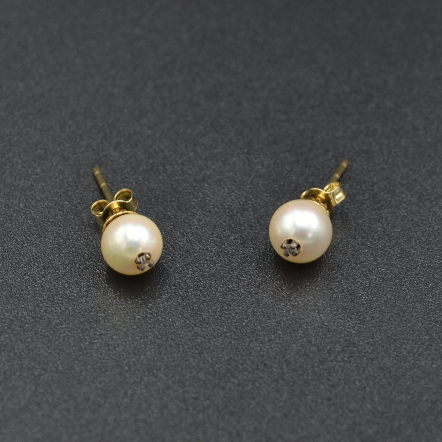 Vintage Pearl and Diamond Post Earrings