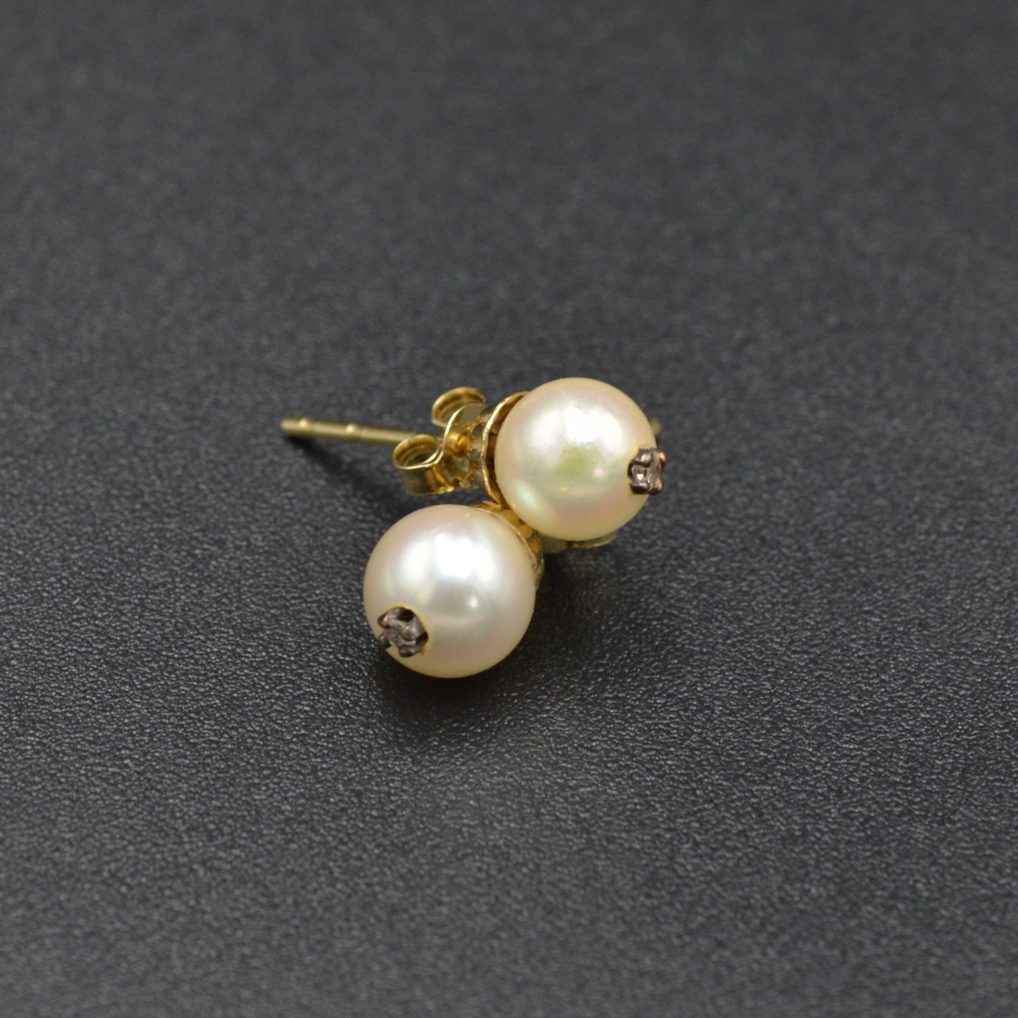 Vintage Pearl and Diamond Post Earrings