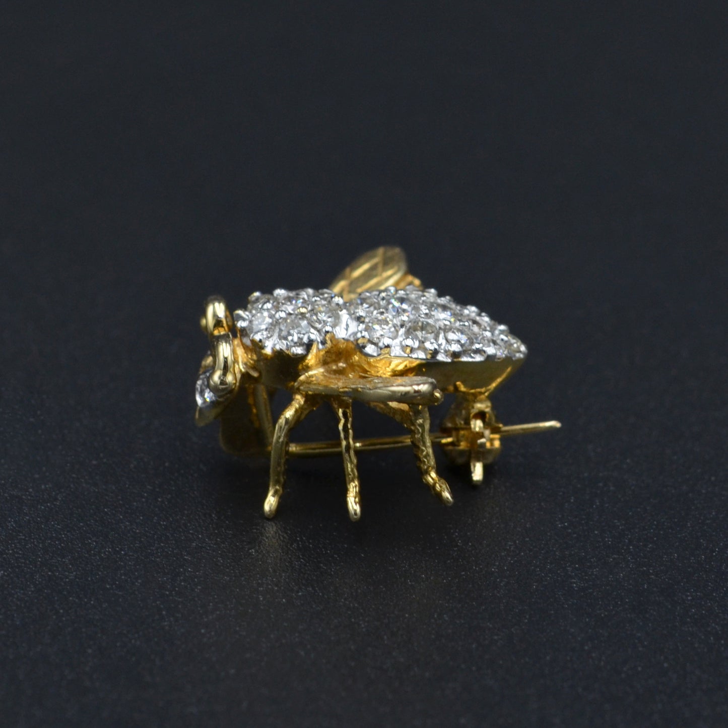 Vintage Diamond and 14k Gold Bee Brooch