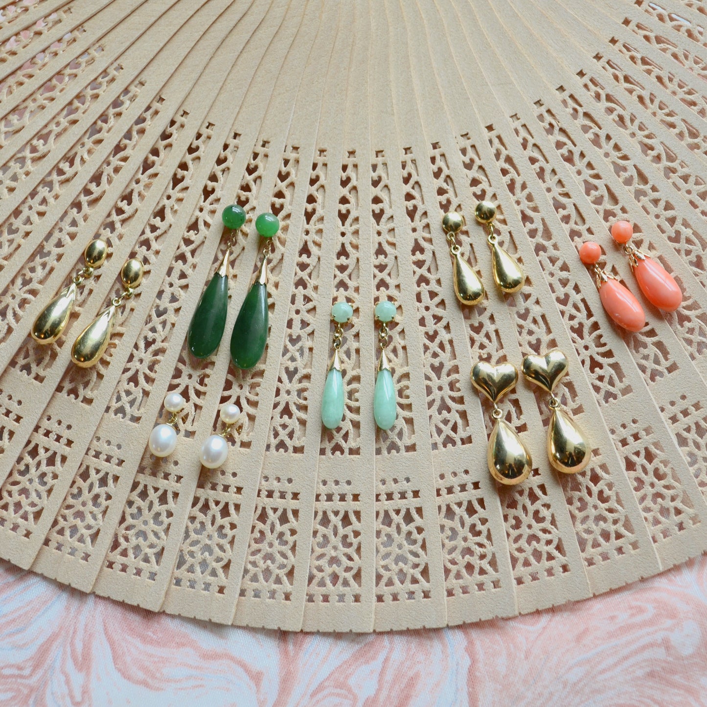 Vintage Pink Coral and 14k Gold Drop Earrings