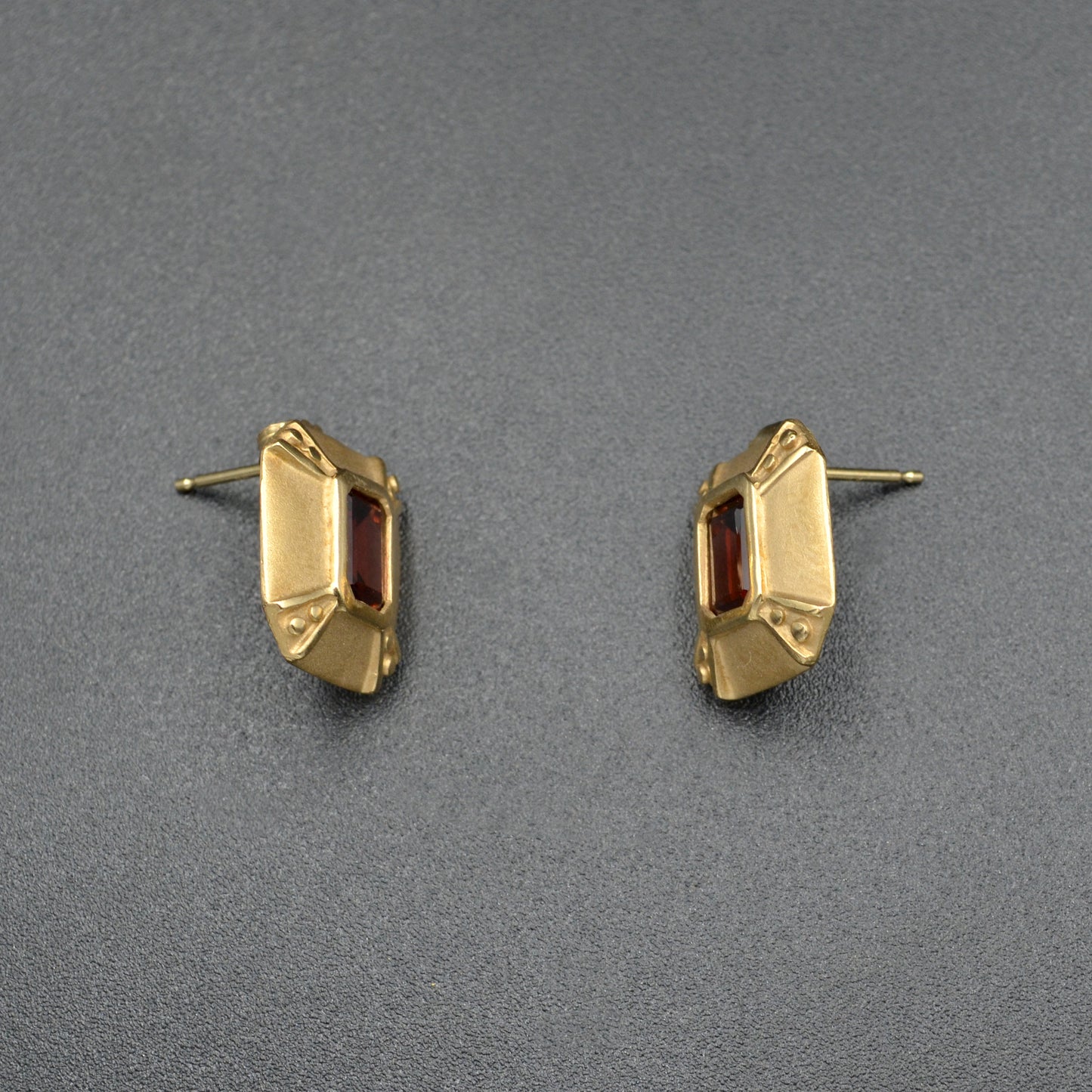 Vintage Byzantine Style Red Garnet and 14k Gold Post Earrings