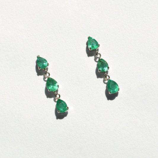 Vintage Natural Emerald and Platinum Drop Earrings