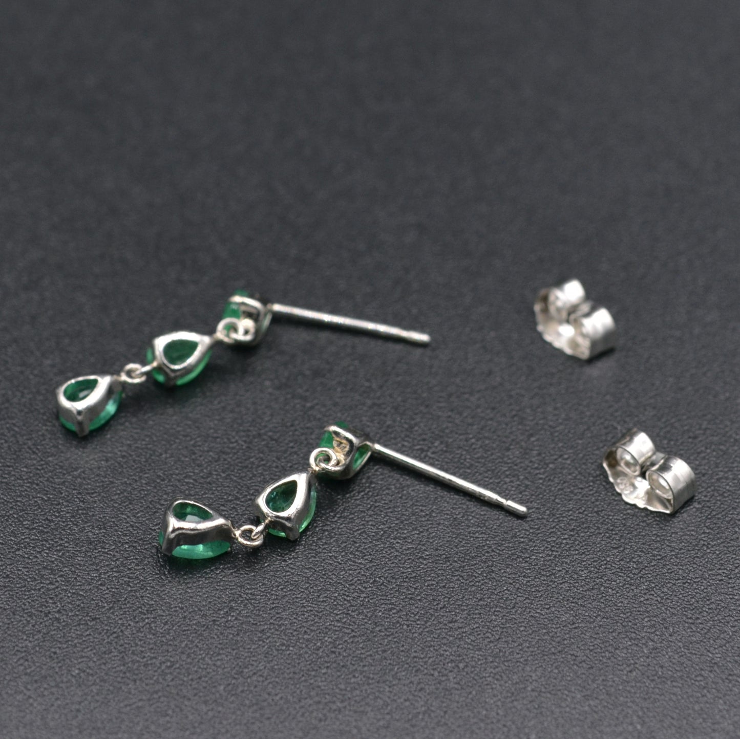 Vintage Natural Emerald and Platinum Drop Earrings