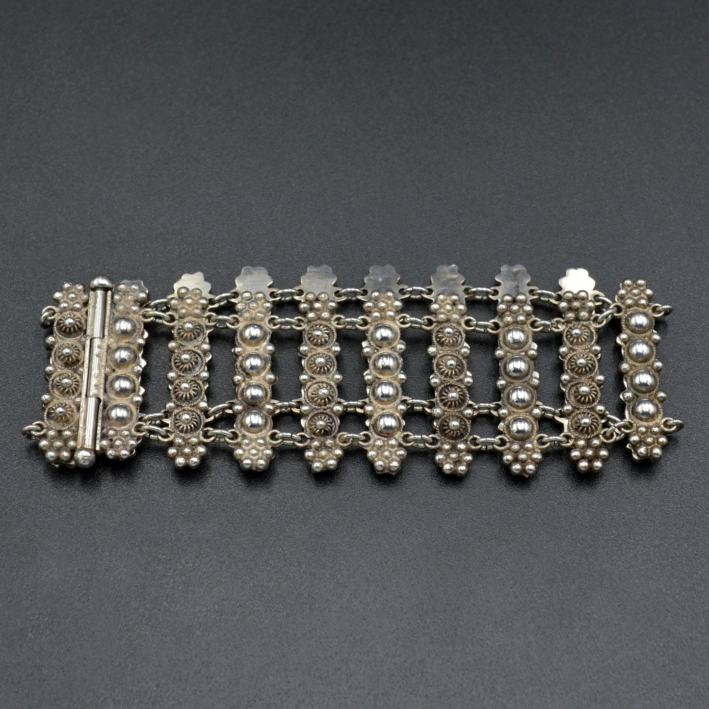 Vintage Etruscan Revival 800 Silver Panel Bracelet