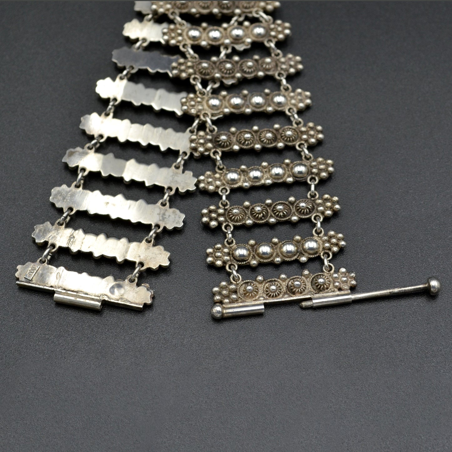 Vintage Etruscan Revival 800 Silver Panel Bracelet