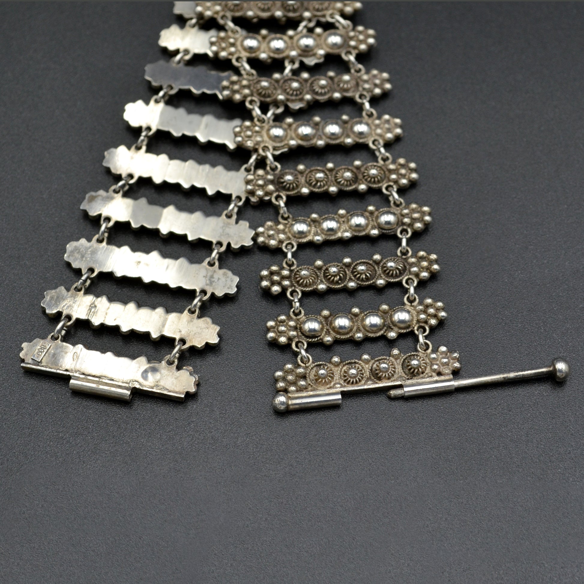 Vintage Etruscan Revival 800 Silver Panel Bracelet