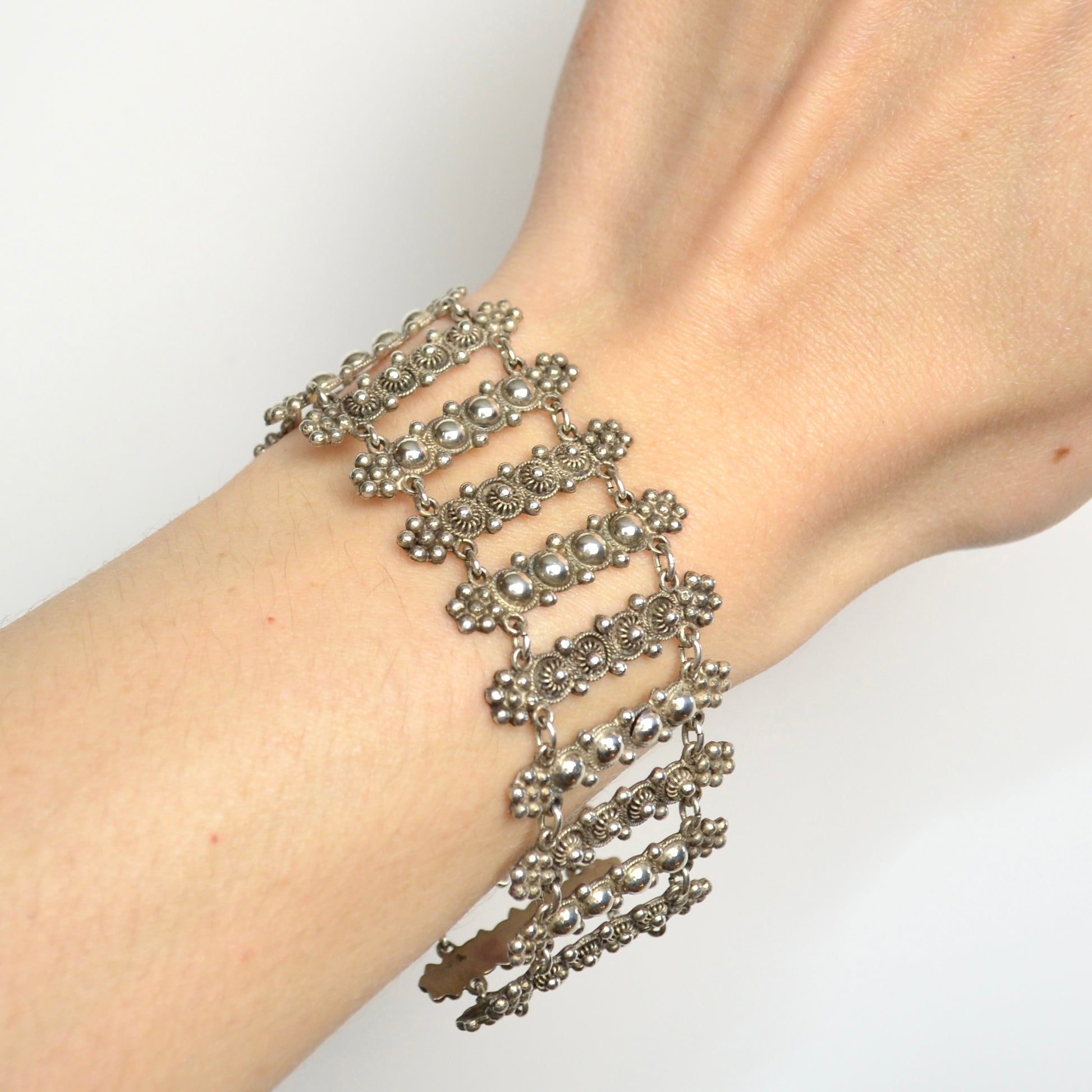 Vintage Etruscan Revival 800 Silver Panel Bracelet
