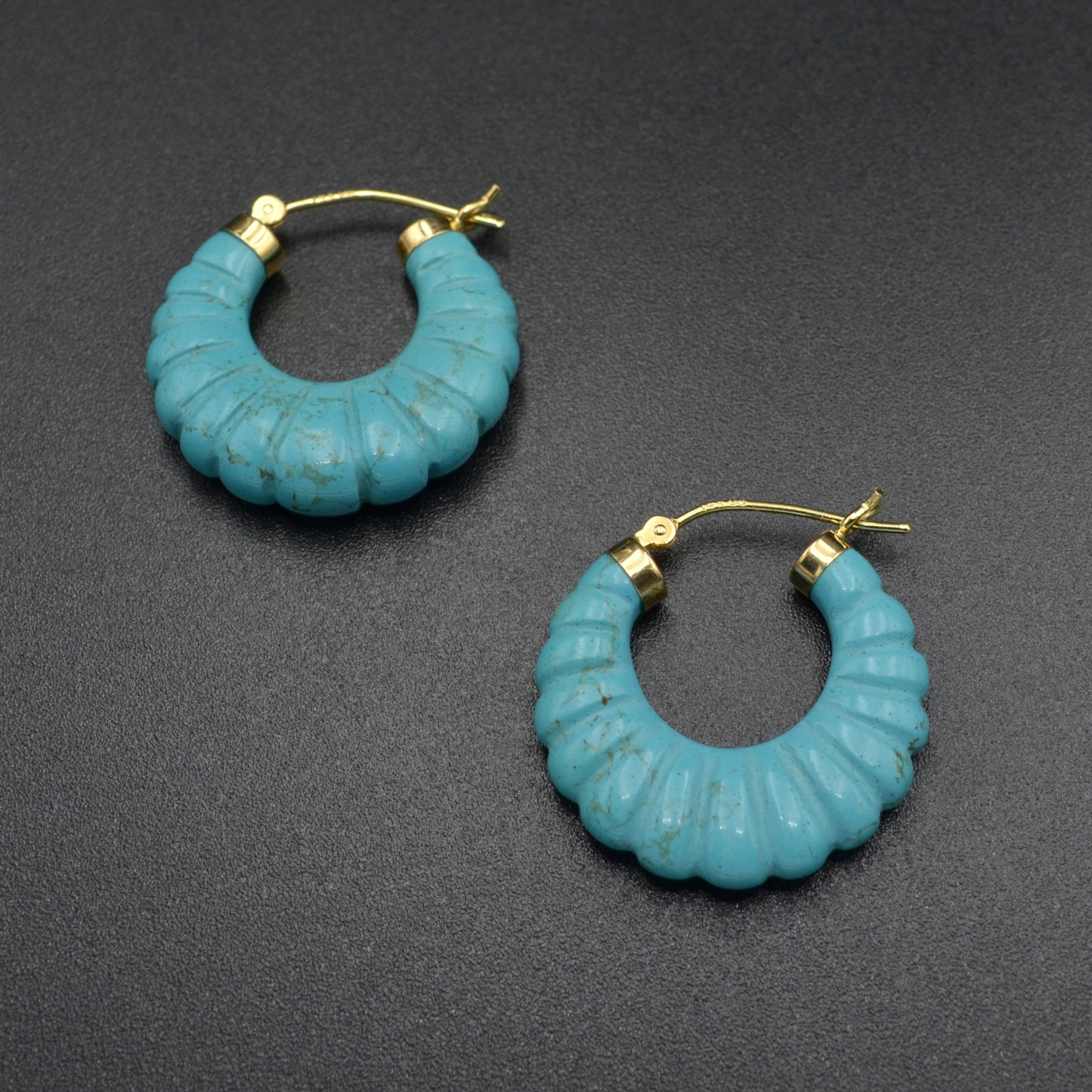 Vintage Chunky “Turquoise” Resin and 14k Gold Hoop Earrings