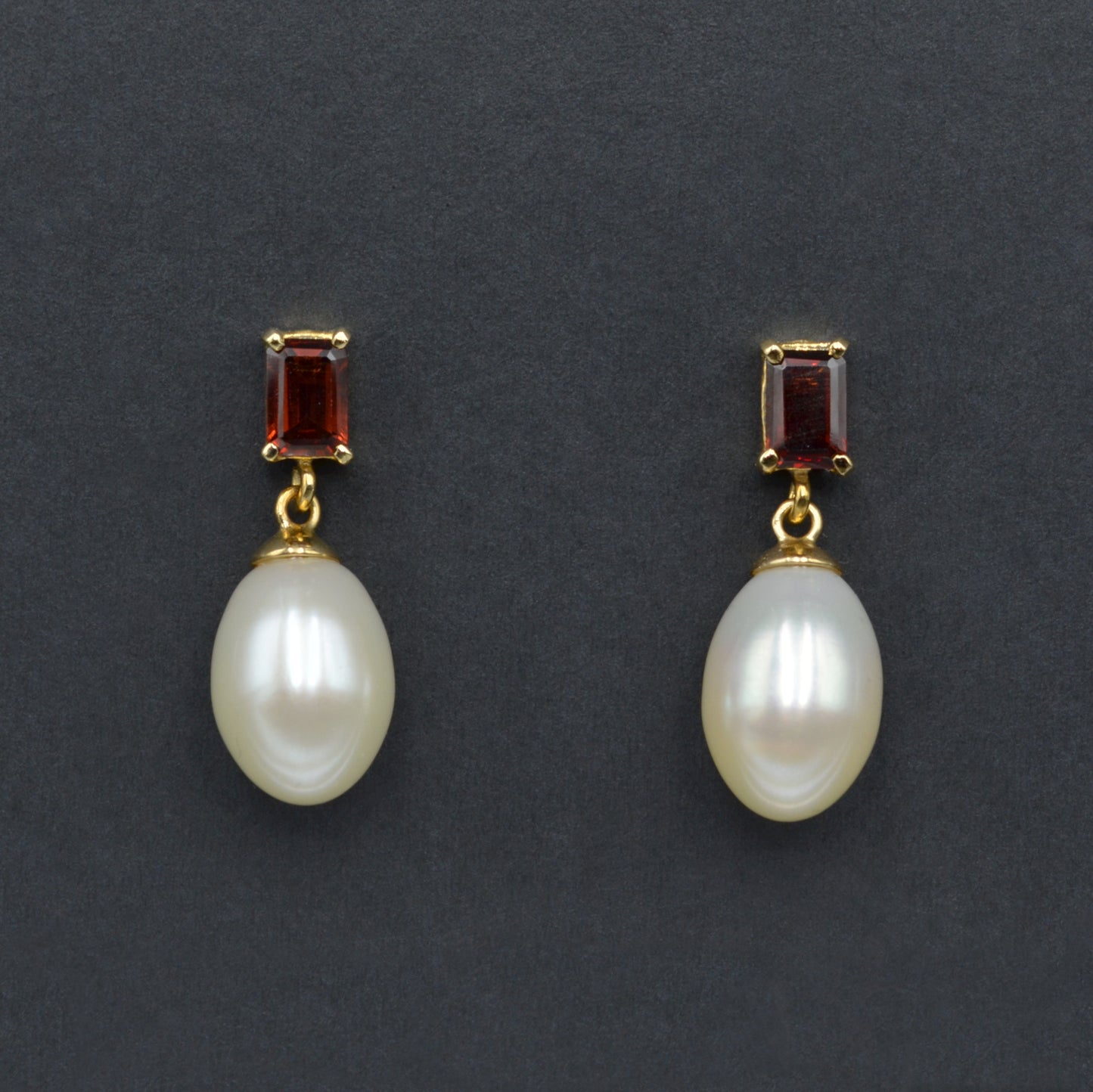 Vintage Garnet, Pearl and 14k Gold Drop Earrings