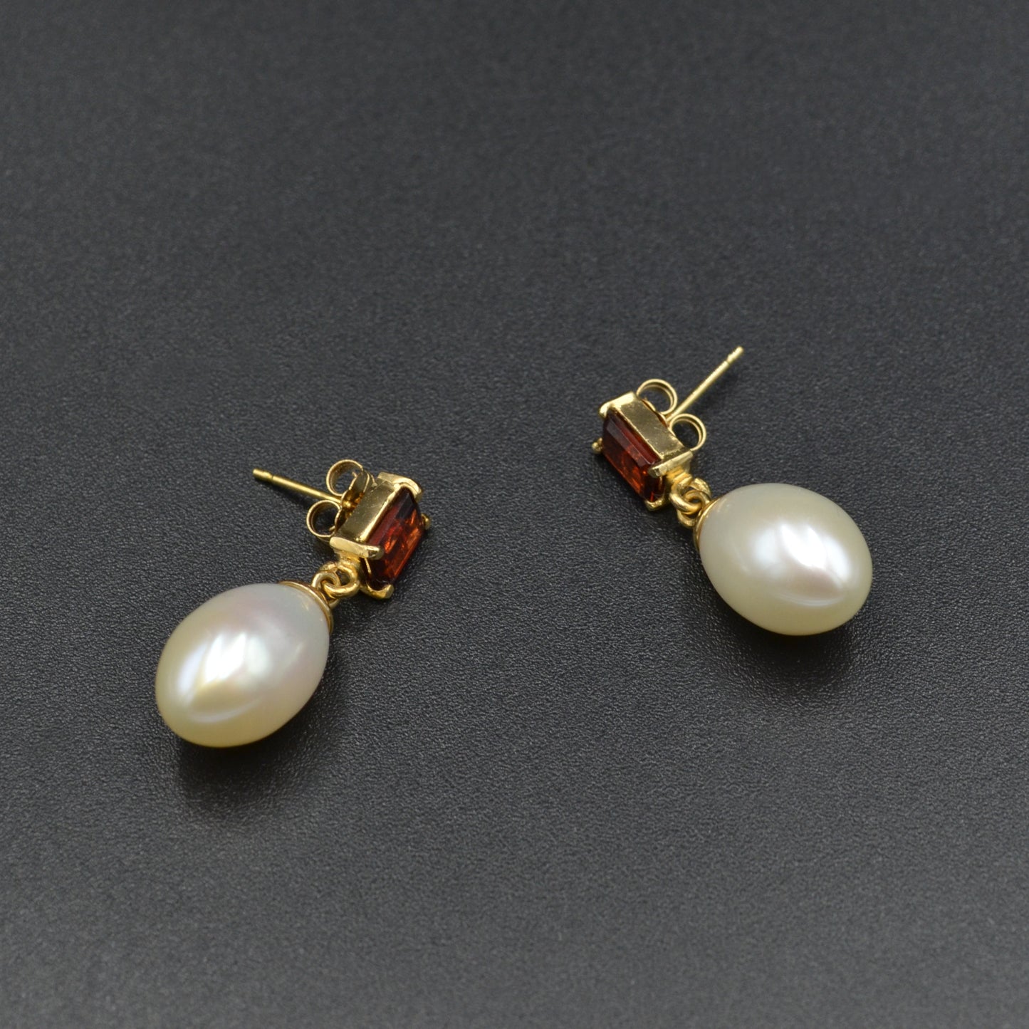 Vintage Garnet, Pearl and 14k Gold Drop Earrings