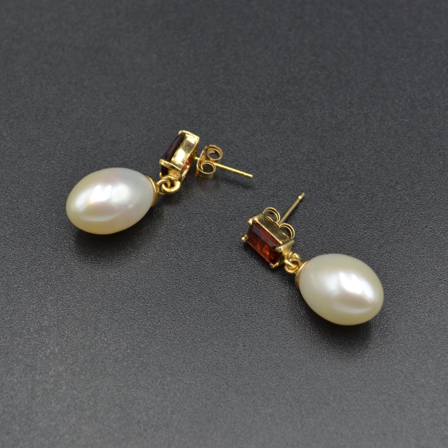 Vintage Garnet, Pearl and 14k Gold Drop Earrings